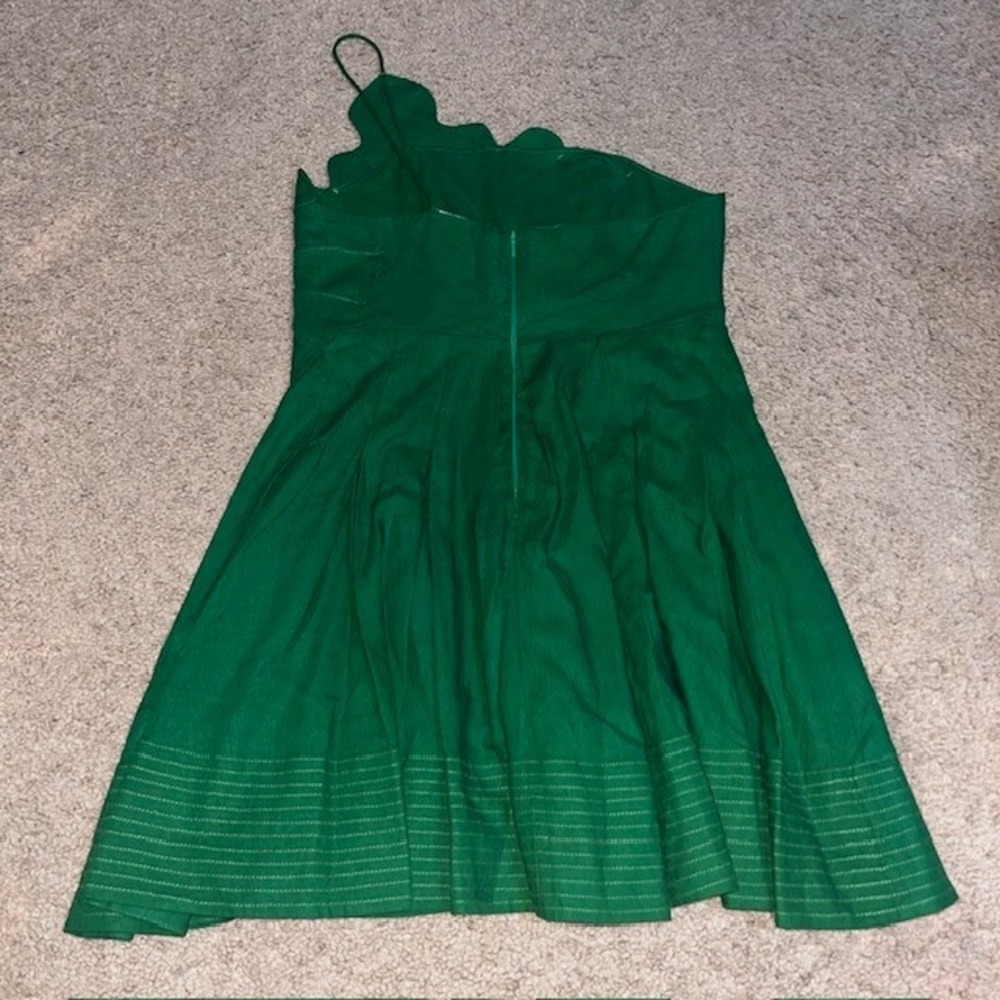 Farm Rio Lea Leaf Mini Dress One Shoulder Linen Blend Green Small - Picture 6 of 9